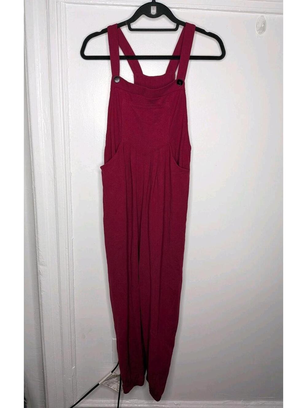 Halara Overalls Womens Small Red Knit Square Neck Pockets Jumpsuit Casual - Picture 2 of 8